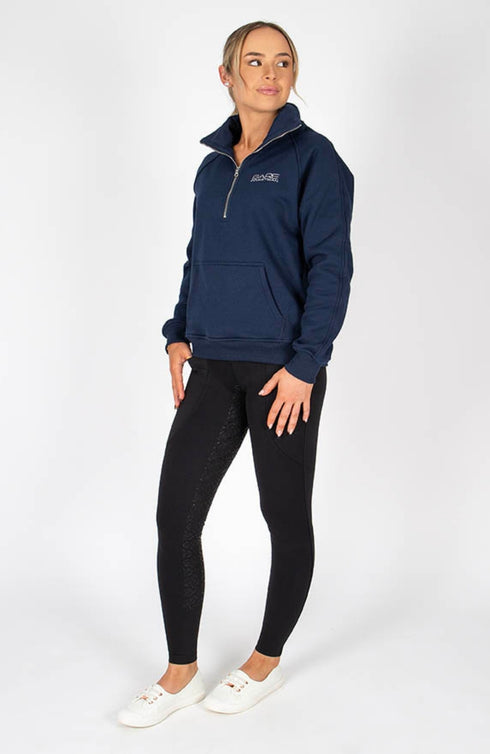 BARE Quarter Zip Teddy Pullover Sweater - Navy